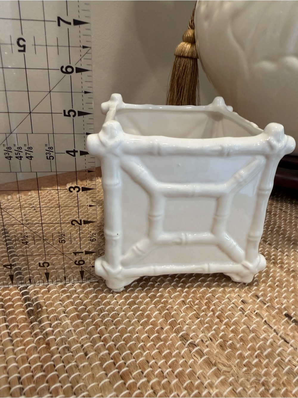 White Ceramic Chinoiserie Bamboo Planter - Picture 5 of 6